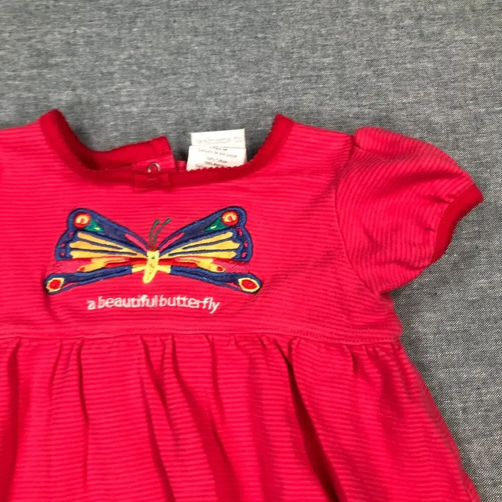 VTG Carters Very Hungry Caterpillar 6-9M Butterfly Outfit Pink Striped Flaw AU19